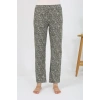 Moda Kadın Penye Desenli Tek Alt Pijama Haki