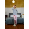Moda Kadın Penye Uzun Kol Pijama Takım Gri