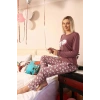 Moda Kadın Penye Uzun Kol Pijama Takım Mürdüm