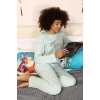Moda Kadın Penye Uzun Kol Pijama Takım Su Yeşili