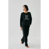 Moda Kadın Siyah Boğa Burcu Oversize 2 İplik Eşofman Ev Giyim Takımı