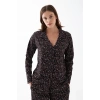 Moda Kadın Siyah Düğmeli Kalp Desenli Pamuklu Pijama Takımı