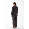 Moda Kadın Siyah Düğmeli Kalp Desenli Pamuklu Pijama Takımı