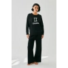 Moda Kadın Siyah İkizler Burcu Oversize 2 İplik Eşofman Ev Giyim Takımı