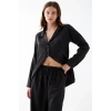 Moda Kadın Siyah Oversize Saten Pijama Takımı – Rahat Kesim Şık Ev Giyim Seti