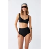 Moda Kadın Siyah Pedli Kare Yaka Yüksek Bel Bikini Takımı