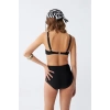 Moda Kadın Siyah Pedli Kare Yaka Yüksek Bel Bikini Takımı