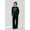 Moda Kadın Siyah Sleep Mode ON Oversize 2 İplik Eşofman Ev Giyim Takımı