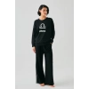 Moda Kadın Siyah Terazi Burcu Oversize 2 İplik Eşofman Ev Giyim Takımı
