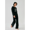 Moda Kadın Siyah Terazi Burcu Oversize 2 İplik Eşofman Ev Giyim Takımı
