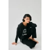 Moda Kadın Siyah Terazi Burcu Oversize 2 İplik Eşofman Ev Giyim Takımı