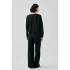 Moda Kadın Siyah Terazi Burcu Oversize 2 İplik Eşofman Ev Giyim Takımı