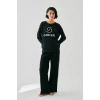 Moda Kadın Siyah Yengeç Burcu Oversize 2 İplik Eşofman Ev Giyim Takımı