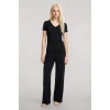 Moda Kadın Siyah Yumuşak Dokulu Minimal V Yaka Üst Basic Günlük Şık Bluz