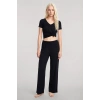 Moda Kadın Siyah Yumuşak Dokulu Minimal V Yaka Üst Basic Günlük Şık Bluz