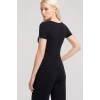 Moda Kadın Siyah Yumuşak Dokulu Minimal V Yaka Üst Basic Günlük Şık Bluz