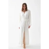 Moda Kadın Uzun Ekru Penye Sabahlık