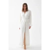 Moda Kadın Uzun Ekru Penye Sabahlık