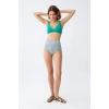 Moda Kadın Yeşil Pedli Geometrik Desenli Yüksek Bel Bikini Takımı