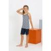 Moda Kız Çocuk İp Askılı Şortlu Penye Lacivert Pijama Takım
