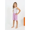 Moda Kız Çocuk İp Askılı Şortlu Penye Lila Pijama Takım