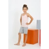 Moda Kız Çocuk İp Askılı Şortlu Penye Pembe Pijama Takım