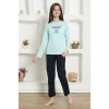 Moda Kız Çocuk Penye Pijama Takım Su Yeşili
