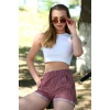 Moda Şort Crop Bordo Takım