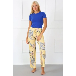 Moda Bayan Penye Bol Paça Pantolon Sarı
