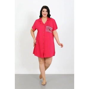 Moda Büyük Beden Penye Düğmeli Fuşya Tunik Gecelik