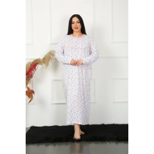 Moda Büyük Beden Uzun Kol Beyaz Anne Gecelik