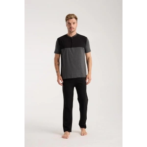 Moda Erkek Antrasit Düğmeli Yaka Kısa Kol Pijama Takımı