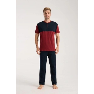 Moda Erkek Bordo Düğmeli Yaka Kısa Kol Pijama Takımı