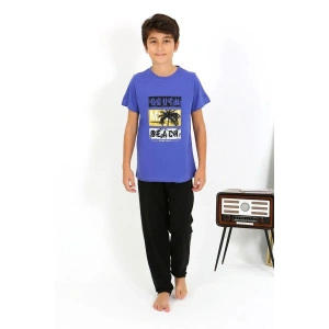 Moda Erkek Çocuk Kısa Kol Penye Pijama Takım Saks
