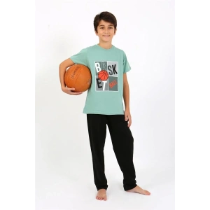 Moda Erkek Çocuk Kısa Kol Penye Pijama Takım SuYeşili