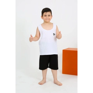 Moda Erkek Çocuk Sıfır Kol Şortlu Beyaz Penye Pijama Takımı