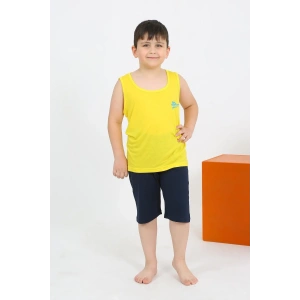 Moda Erkek Çocuk Sıfır Kol Şortlu Sarı Penye Pijama Takımı