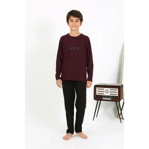 Moda Erkek Çocuk Uzun Kol Penye Pijama Takım Bordo