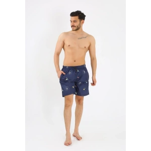 Moda Erkek Desenli Fermuar Cepli Deniz Şortu Lacivert