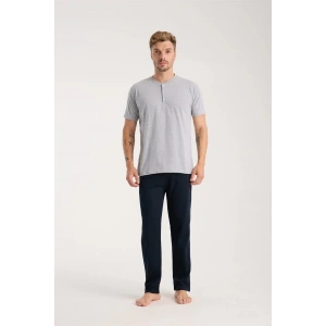 Moda Erkek Gri Düğmeli Yaka Kısa Kol Pijama Takımı