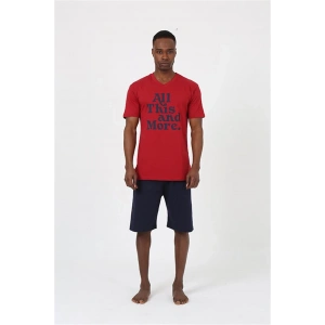 Moda Erkek Kısa Kol Bordo Penye Şortlu Pijama Takımı