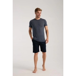Moda Erkek Lacivert Sıfır Yaka Kısa Kol Şortlu Pijama Takımı