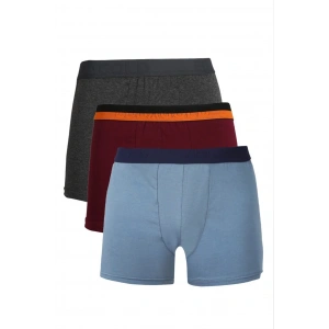Moda Erkek Penye 3lü Boxer Füme-Bordo-İndigo