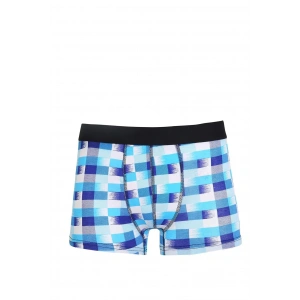 Moda Erkek Penye Likralı Desenli Boxer Mavi