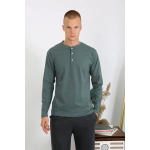 Moda Erkek Penye Uzun Kol Pijama Takımı Haki