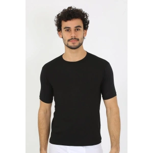 Moda Erkek Sıfır Yaka Likralı Siyah T-Shirt