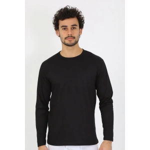 Moda Erkek Sıfır Yaka Uzun Kol Siyah Fanila