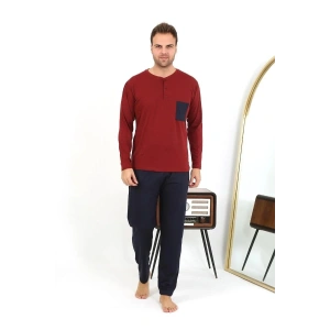 Moda Erkek Uzun Kol Penye Bordo Pijama Takımı