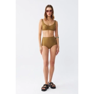 Moda Kadın Basic Hardal Pedli Yüksek Bel Bikini Takımı