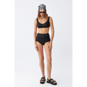 Moda Kadın Basic Siyah Pedli Yüksek Bel Bikini Takımı